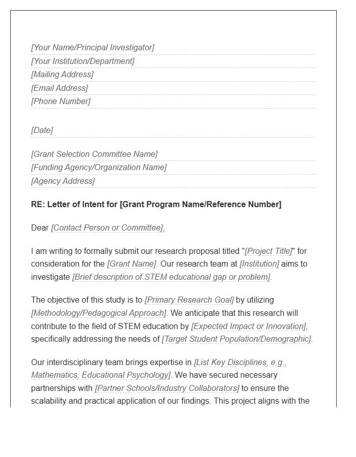 STEM Education Research Grant Cover Letter Template