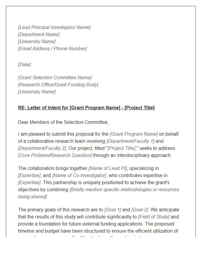 University Collaborative Research Grant Cover Letter Template