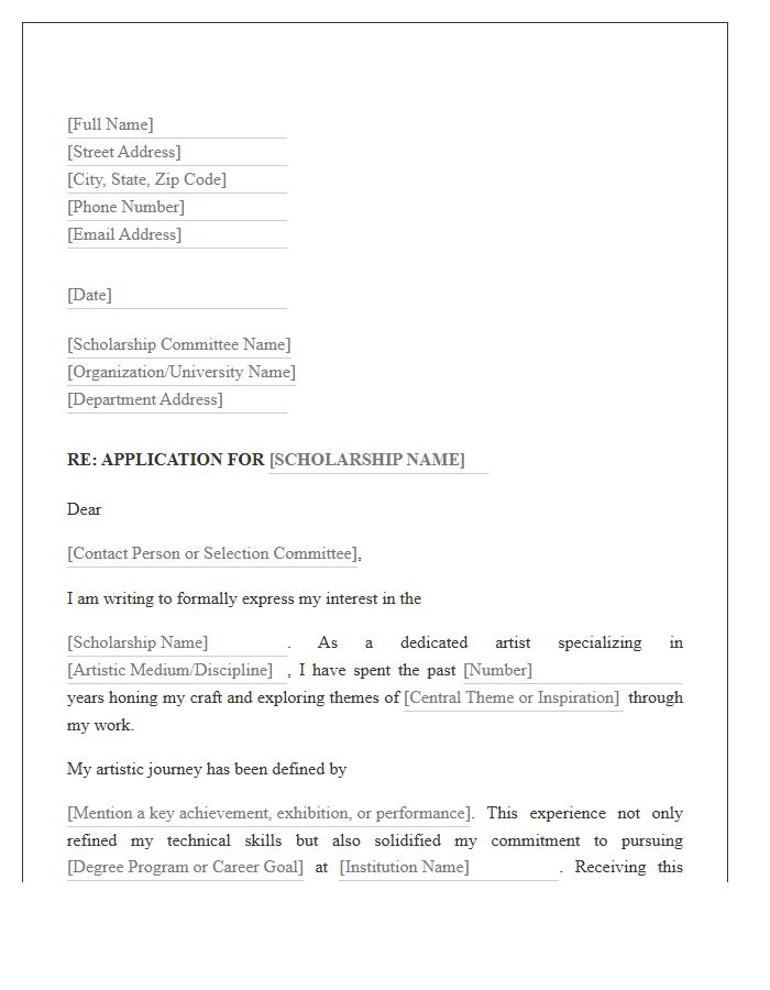 Artistic Achievement Scholarship Application Cover Letter Template