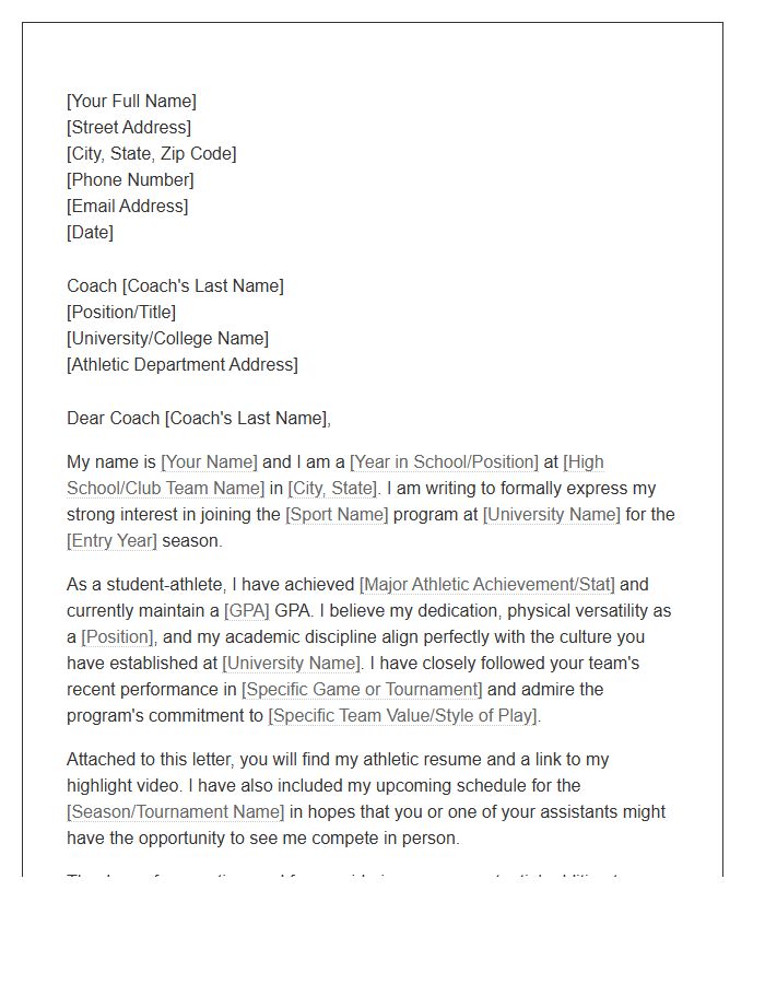 Athletic Scholarship Recruitment Cover Letter Template