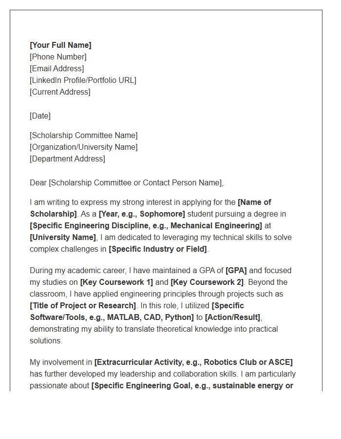 Engineering Student Scholarship Cover Letter Template
