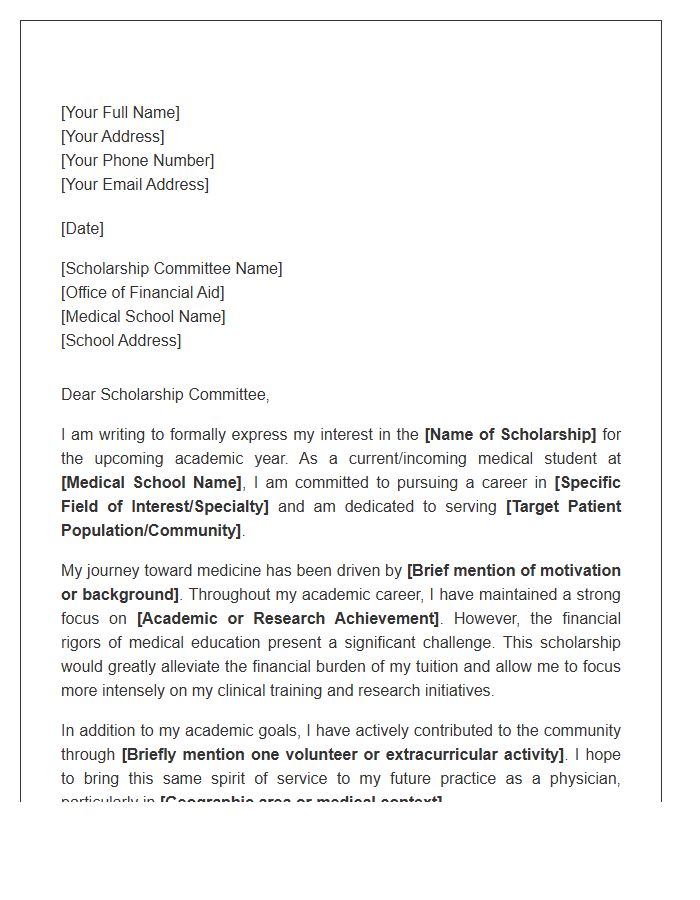Medical School Financial Aid Scholarship Cover Letter Template