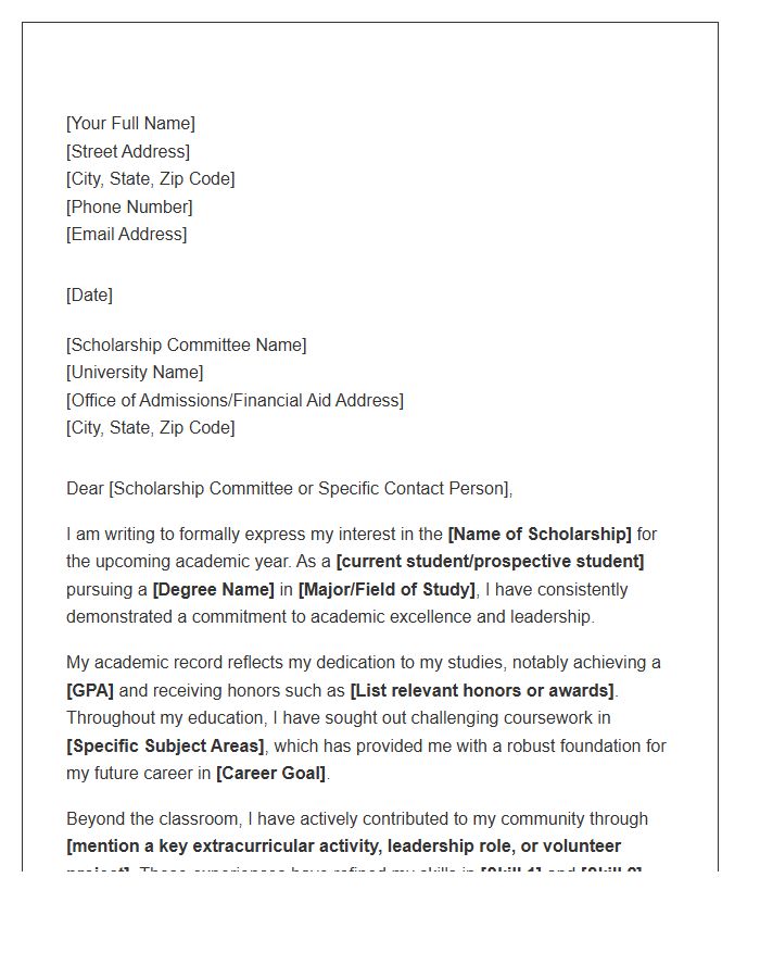 Merit Based University Scholarship Cover Letter Template