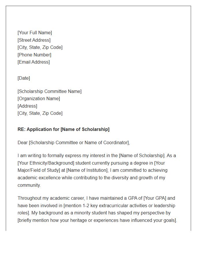 Minority Student Scholarship Application Cover Letter Template