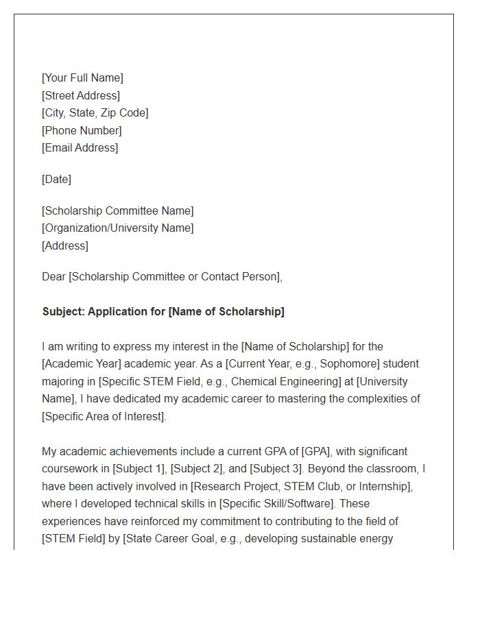 STEM Major Scholarship Application Cover Letter Template