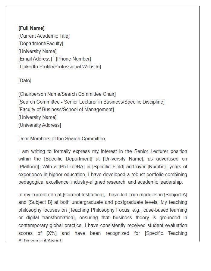 Business Faculty Senior Lecturer Cover Letter Template