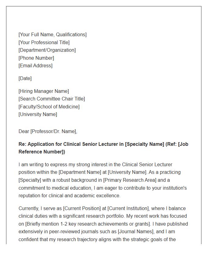 Clinical Senior Lecturer Vacancy Cover Letter Template