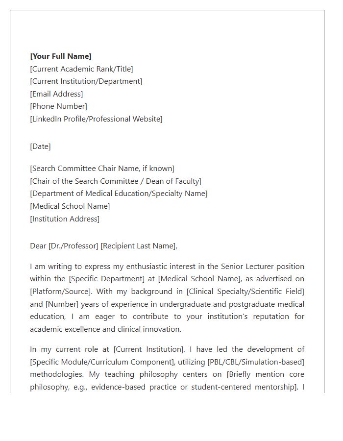 Medical School Senior Lecturer Cover Letter Template