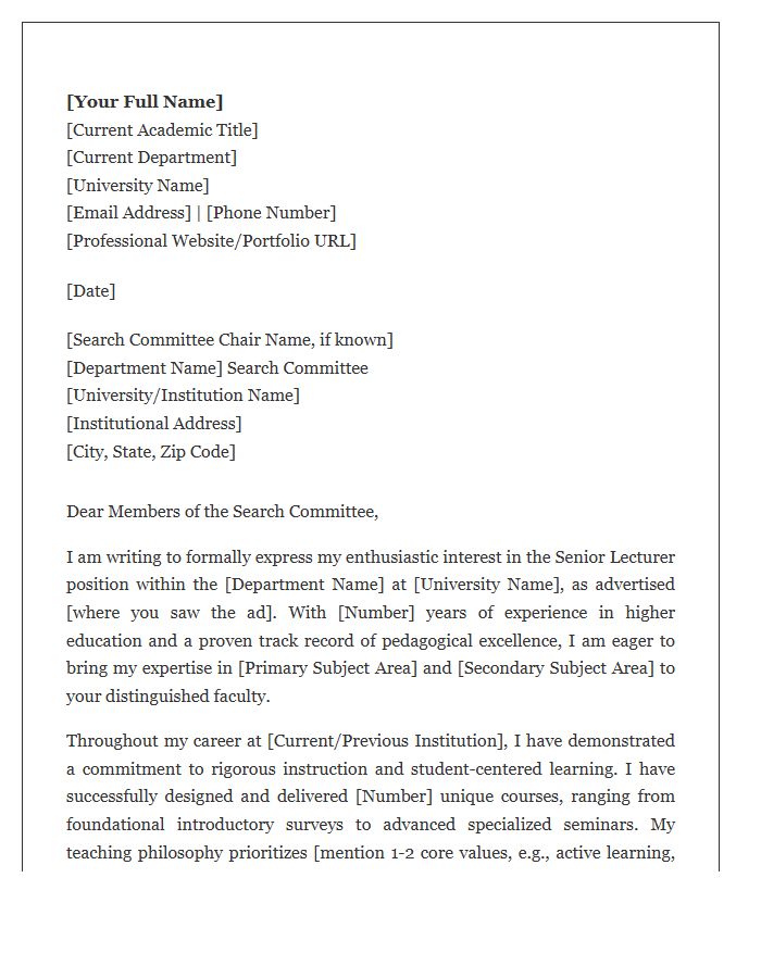 Professional Senior Lecturer Faculty Cover Letter Template