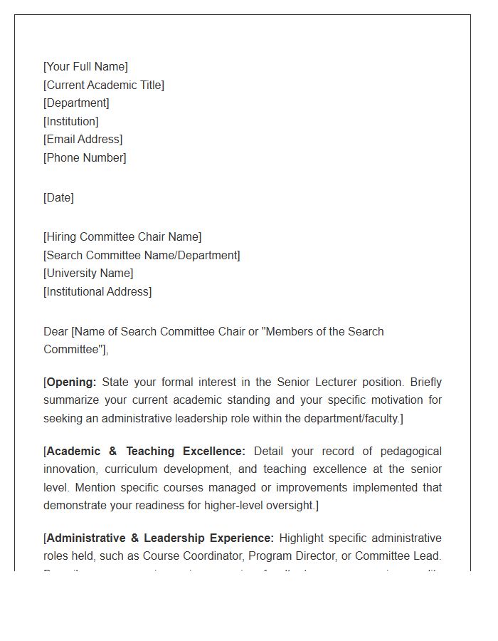 Senior Lecturer Administrative Leadership Cover Letter Template