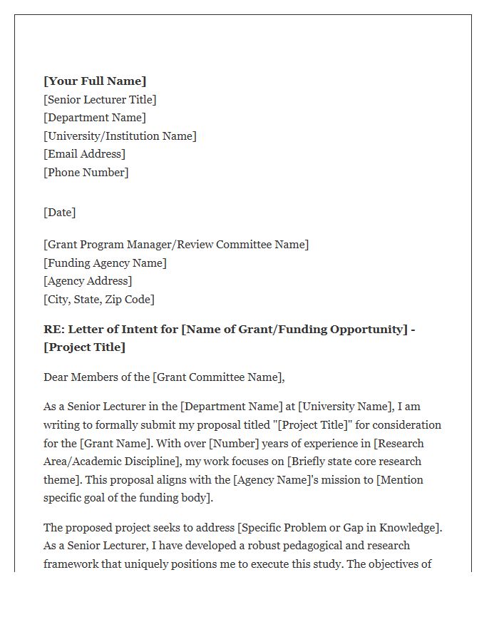 Senior Lecturer Grant Writing Cover Letter Template