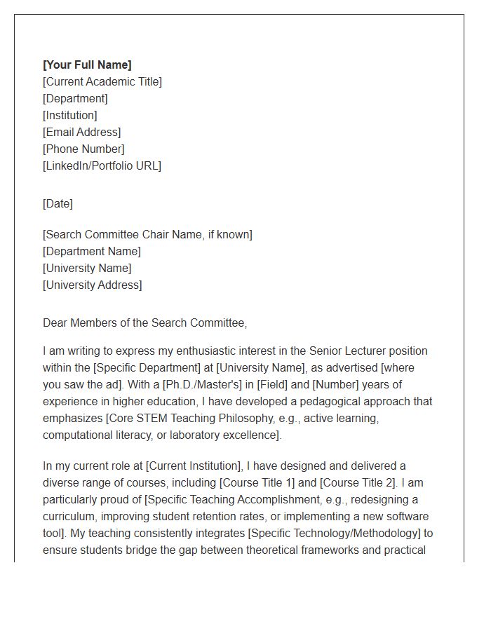 STEM Department Senior Lecturer Cover Letter Template