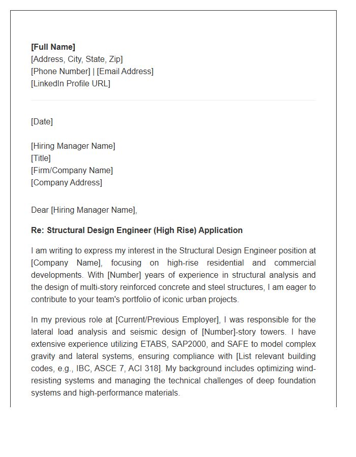 High Rise Structural Design Engineer Cover Letter Template