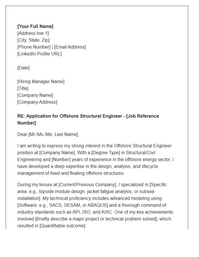 Offshore Platform Structural Engineer Cover Letter Template