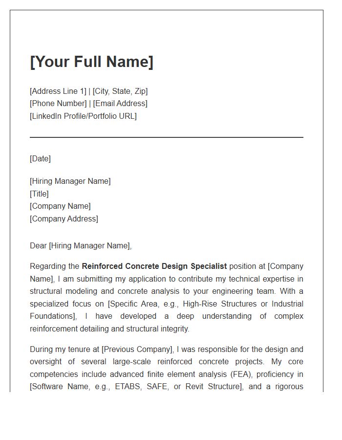 Reinforced Concrete Design Specialist Cover Letter Template