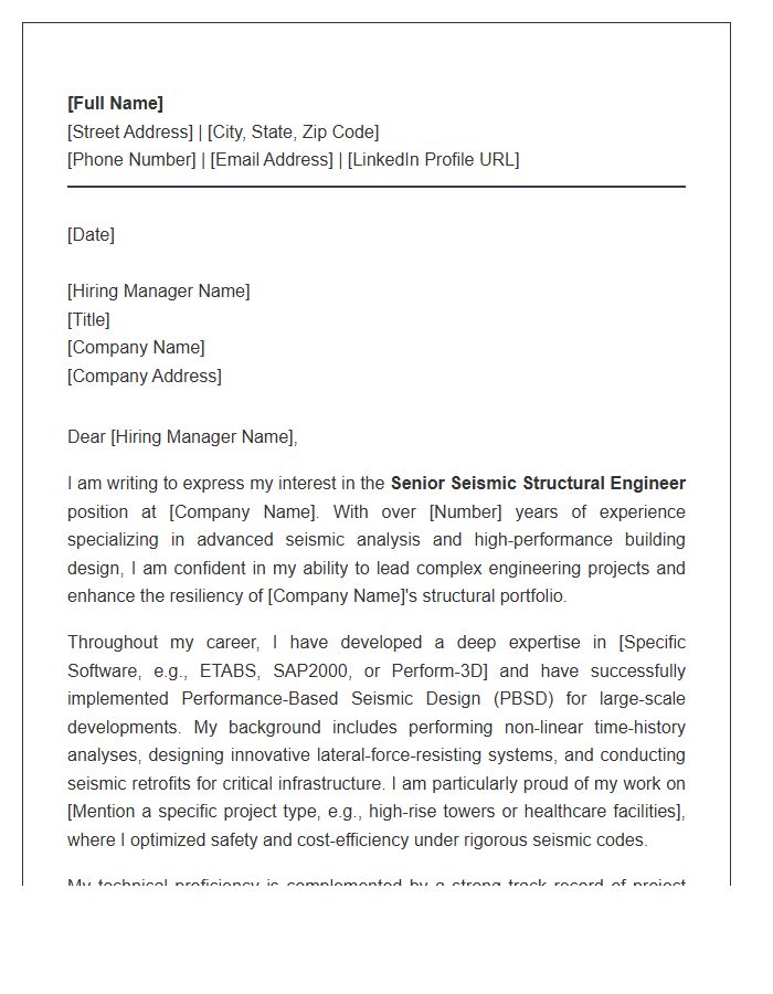 Senior Seismic Structural Engineer Cover Letter Template