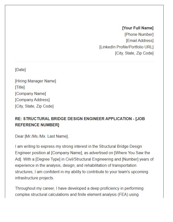 Structural Bridge Design Engineer Cover Letter Template