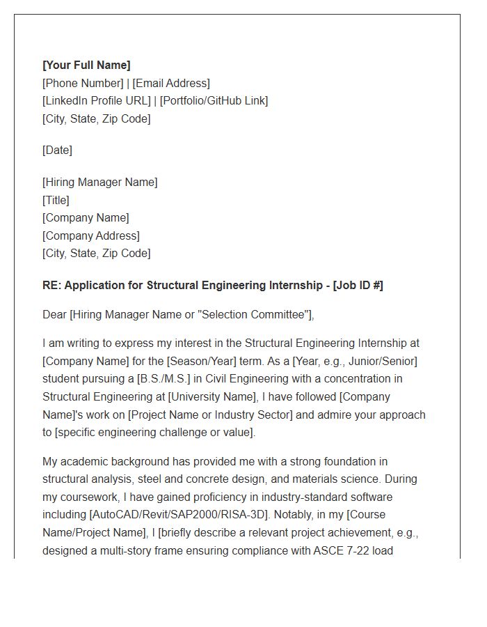 Structural Engineering Internship Cover Letter Template