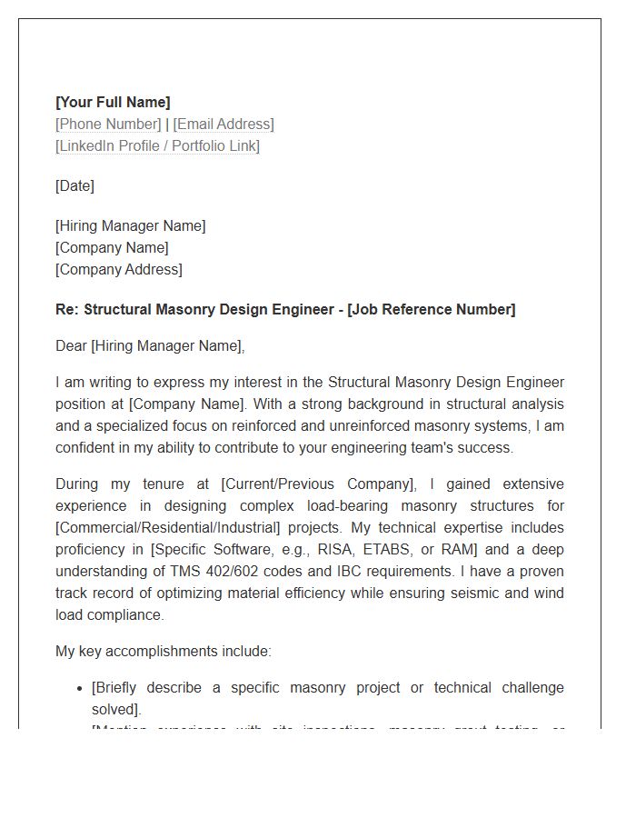 Structural Masonry Design Engineer Cover Letter Template