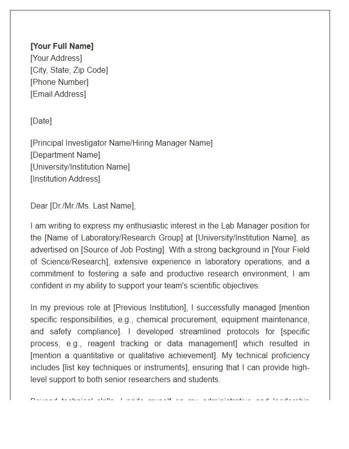 Academic Science Lab Manager Cover Letter Template