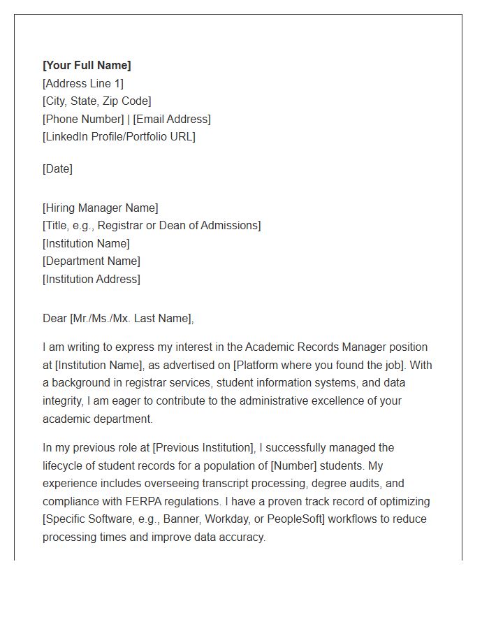 Academic Records Manager Cover Letter Template
