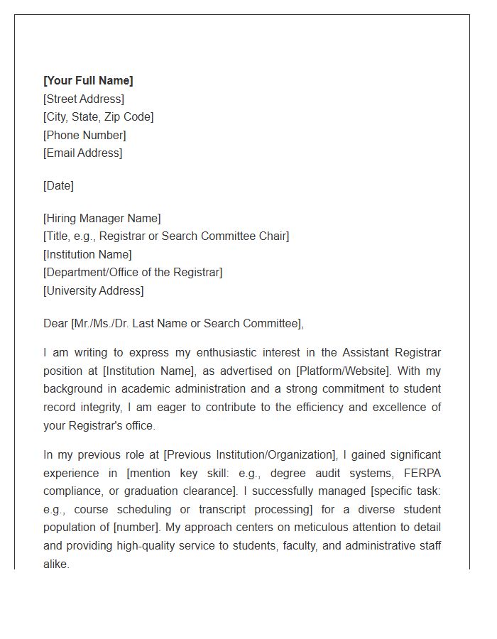 Assistant Registrar Higher Education Cover Letter Template