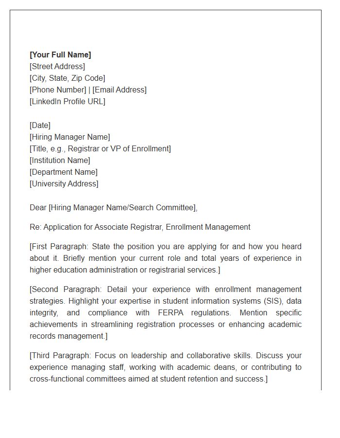 Associate Registrar Enrollment Management Cover Letter Template