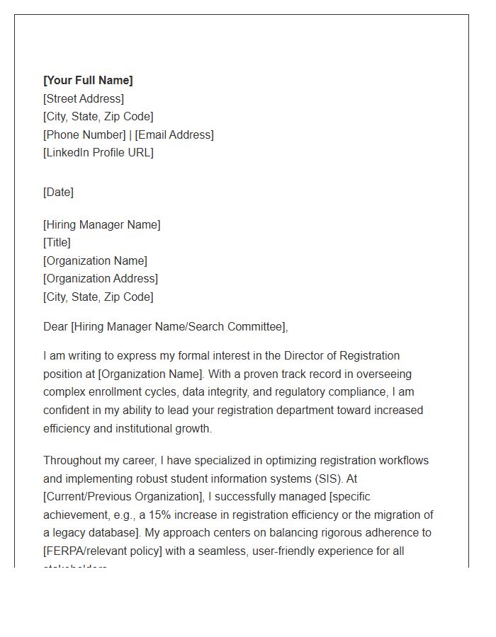 Director Of Registration Cover Letter Template
