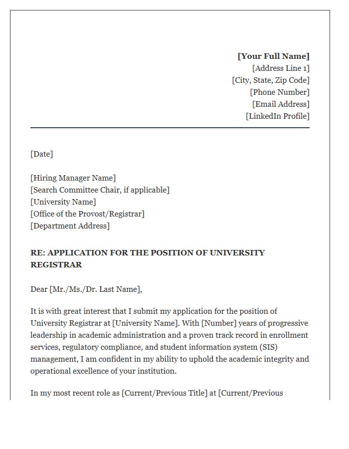 Executive University Registrar Cover Letter Template
