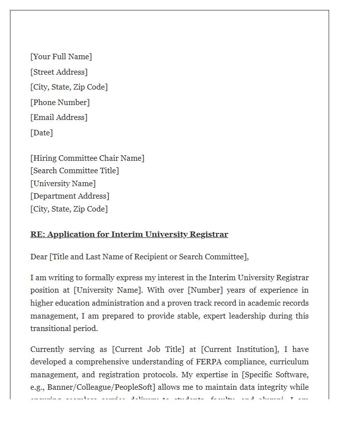 Interim University Registrar Cover Letter Template
