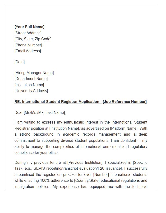 International Student Registrar Cover Letter Template