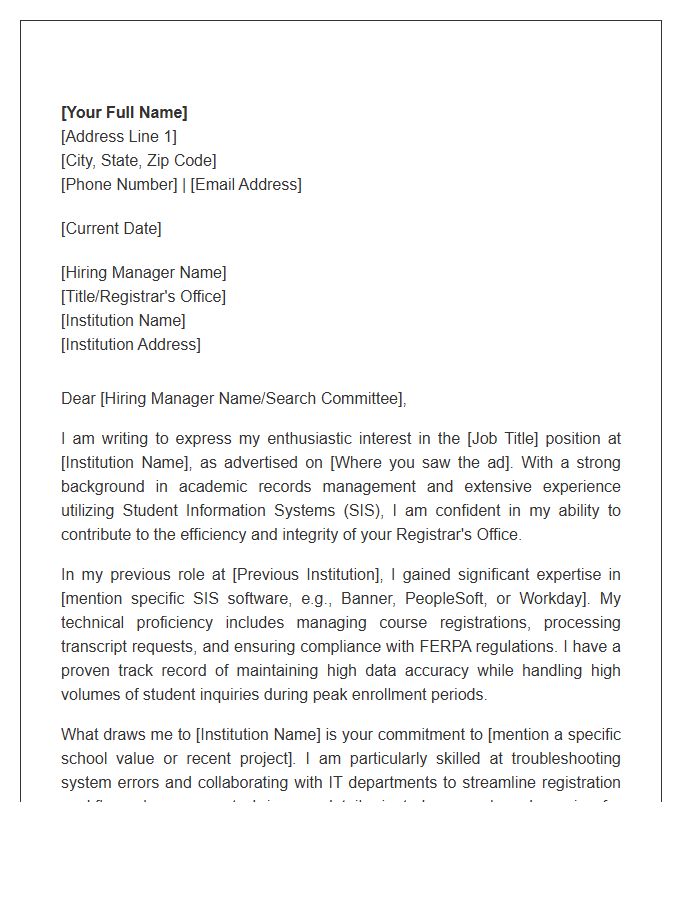Student Information System Registrar Cover Letter Template