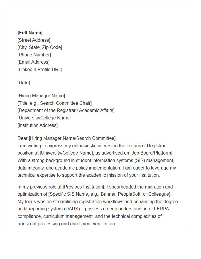 Technical Registrar Higher Education Cover Letter Template
