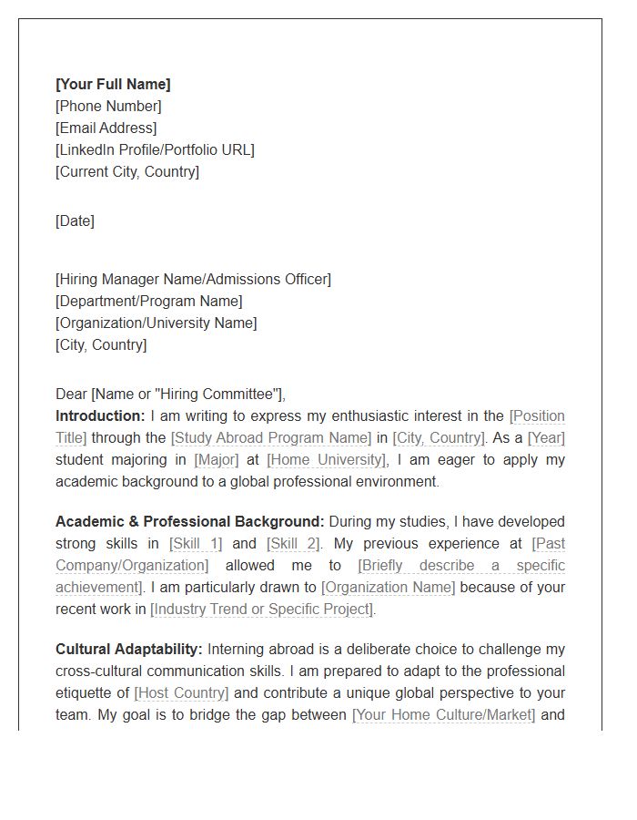 Global Internship Study Abroad Cover Letter Template