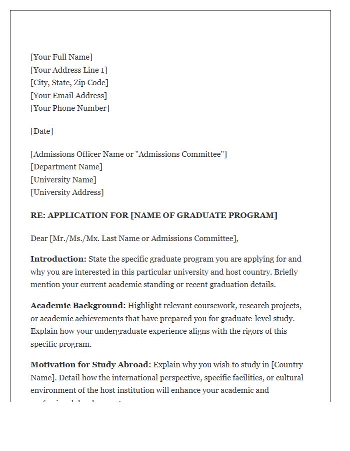 Graduate Study Abroad Cover Letter Template