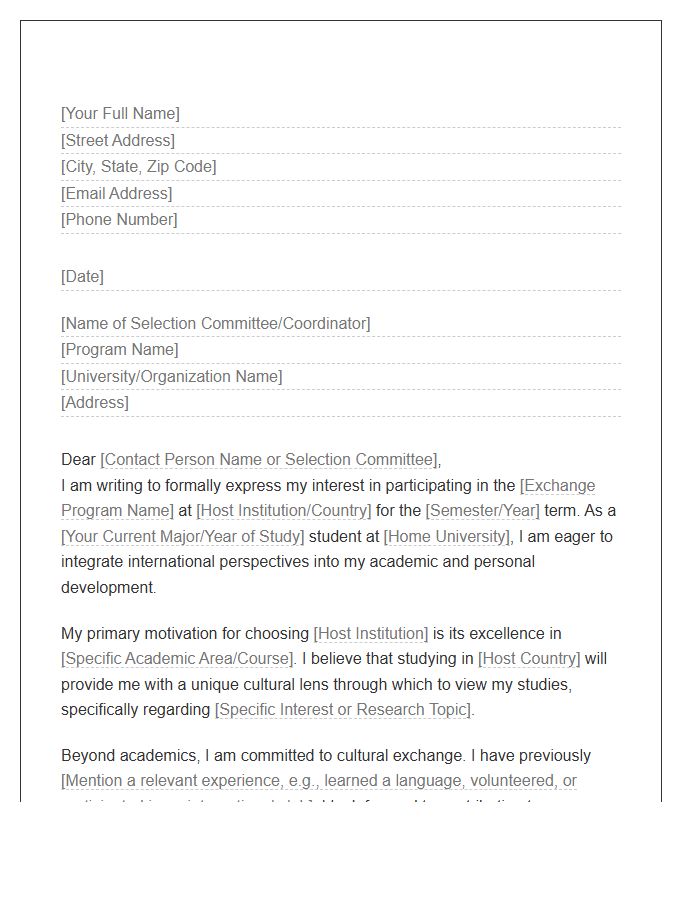 International Exchange Program Cover Letter Template