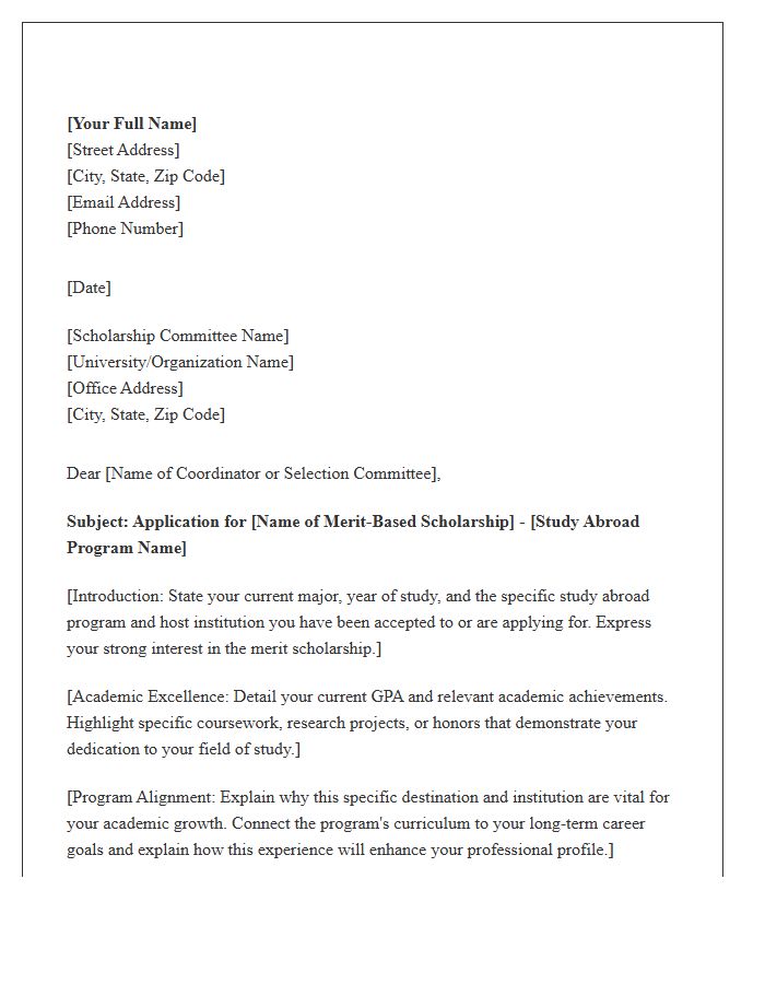 Merit Based Study Abroad Cover Letter Template