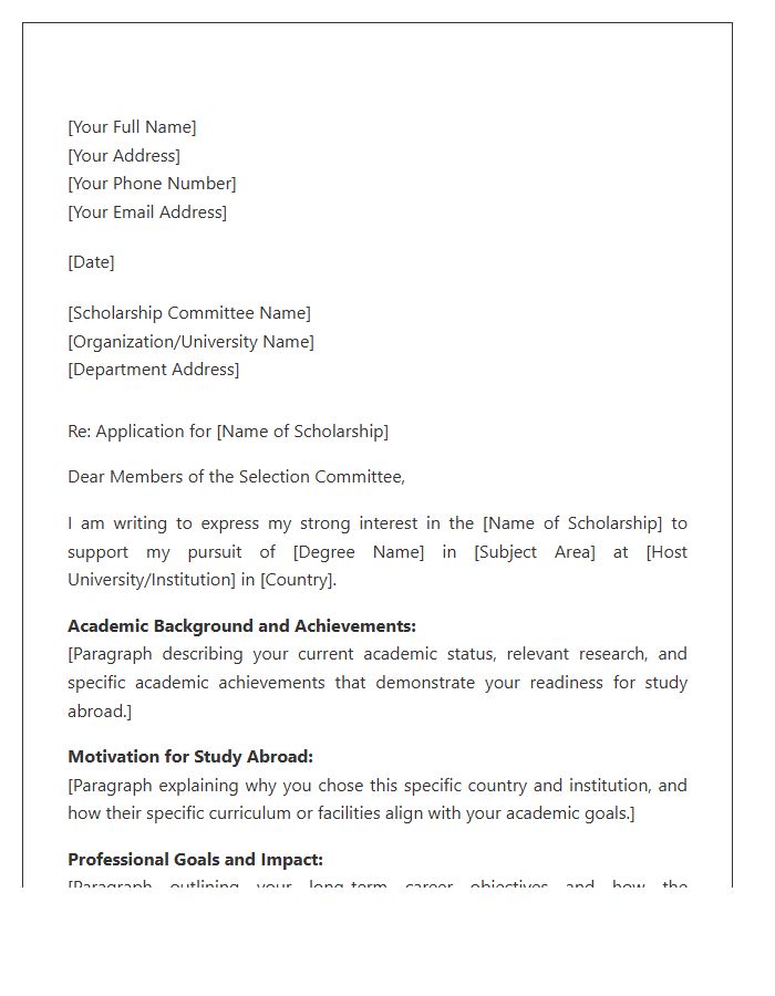 Scholarship For Study Abroad Cover Letter Template