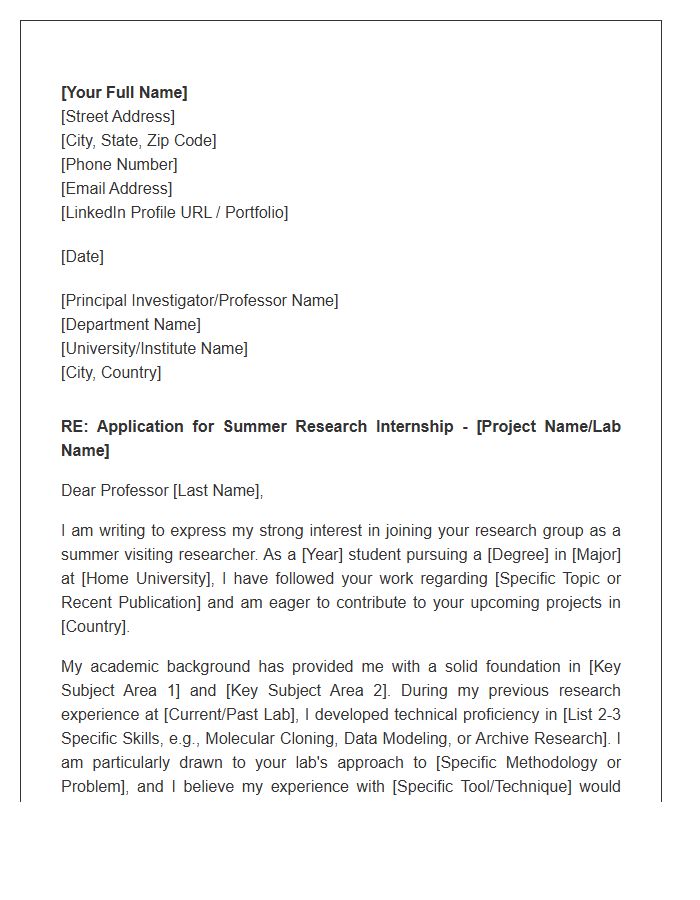 Summer Research Abroad Cover Letter Template