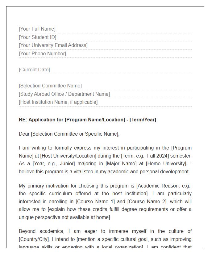 Undergraduate Study Abroad Program Cover Letter Template