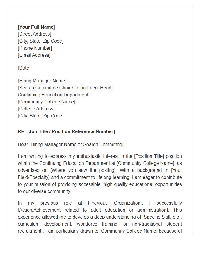 Community College Continuing Education Cover Letter Template