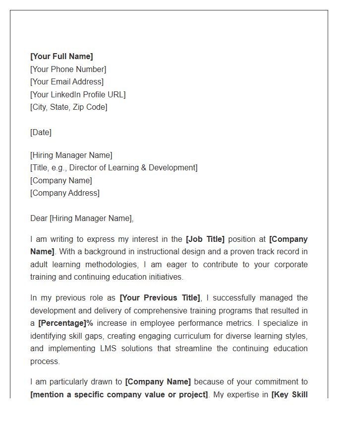 Corporate Training Continuing Education Cover Letter Template