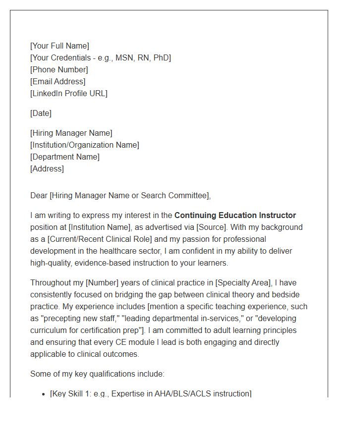 Healthcare Continuing Education Instructor Cover Letter Template