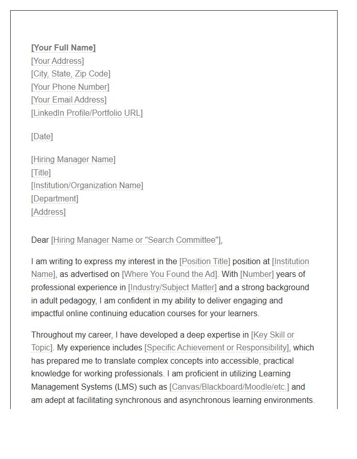 Online Continuing Education Instructor Cover Letter Template