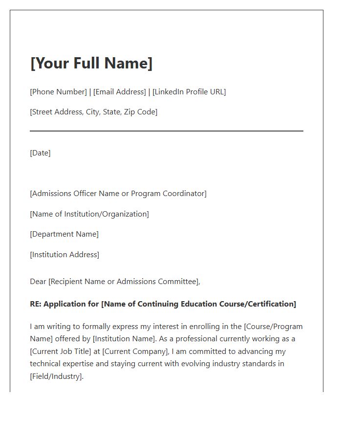 Professional Development Continuing Education Cover Letter Template
