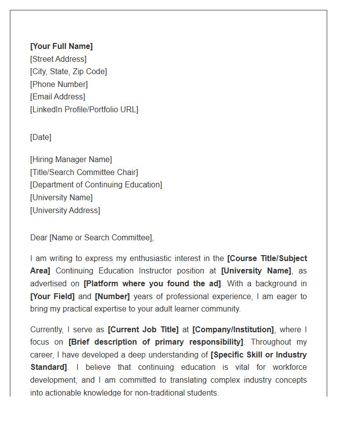 University Continuing Education Instructor Cover Letter Template