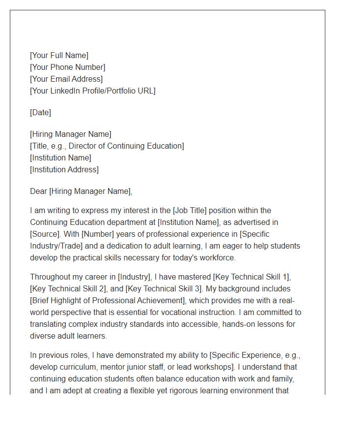 Vocational Continuing Education Instructor Cover Letter Template