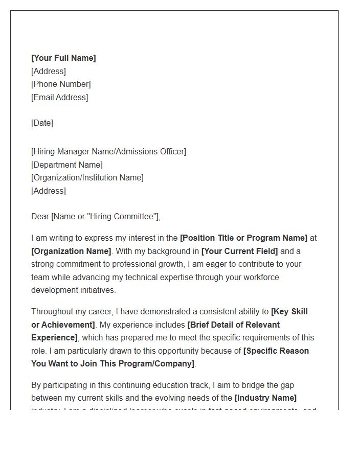 Workforce Development Continuing Education Cover Letter Template