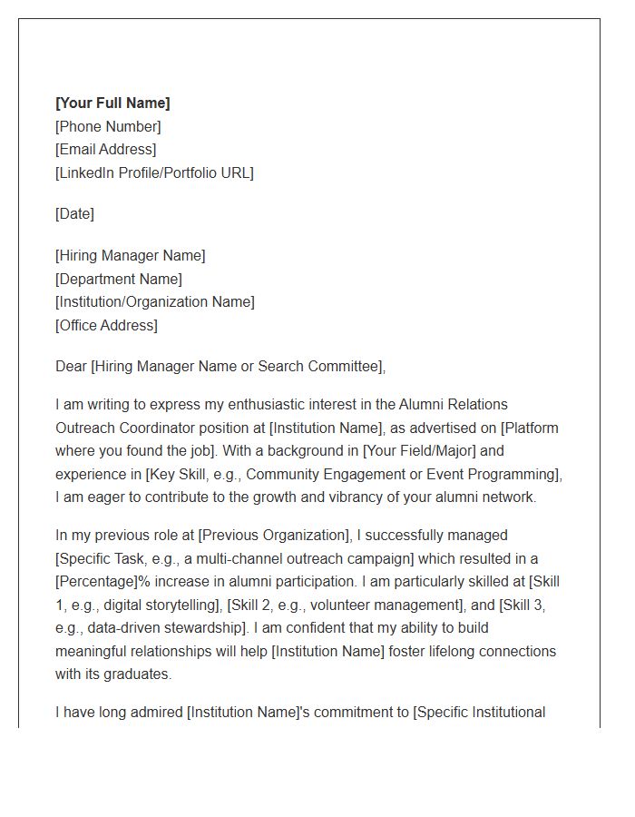 Alumni Relations Outreach Coordinator Cover Letter Template