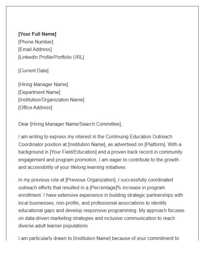 Continuing Education Outreach Coordinator Cover Letter Template